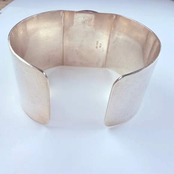 Artisan BIG Orange & Pale Jade Handmade 35mm Wide Sterling Silver Cuff Bracelet - Picture 7 of 11